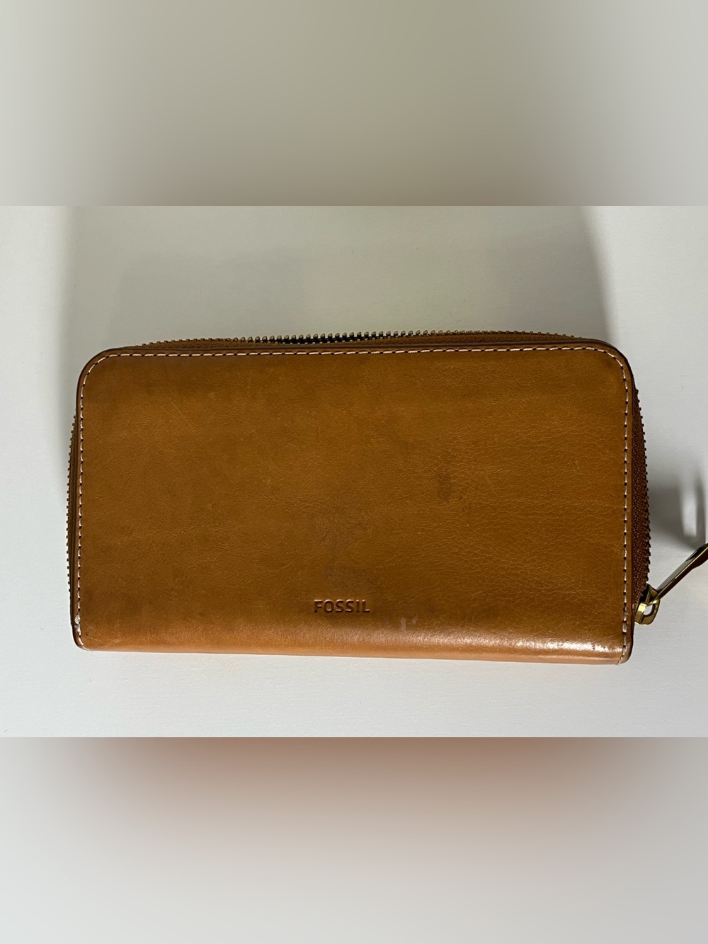 Fossil Tan Leather Zip Wallet